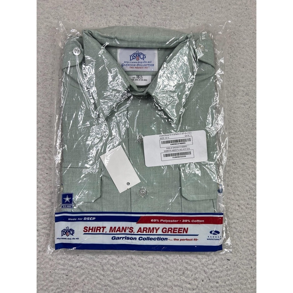 DSCP Dress Shirt Mens 16.5 Green Army AG 415 Garrison Short Sleeve Uniform
